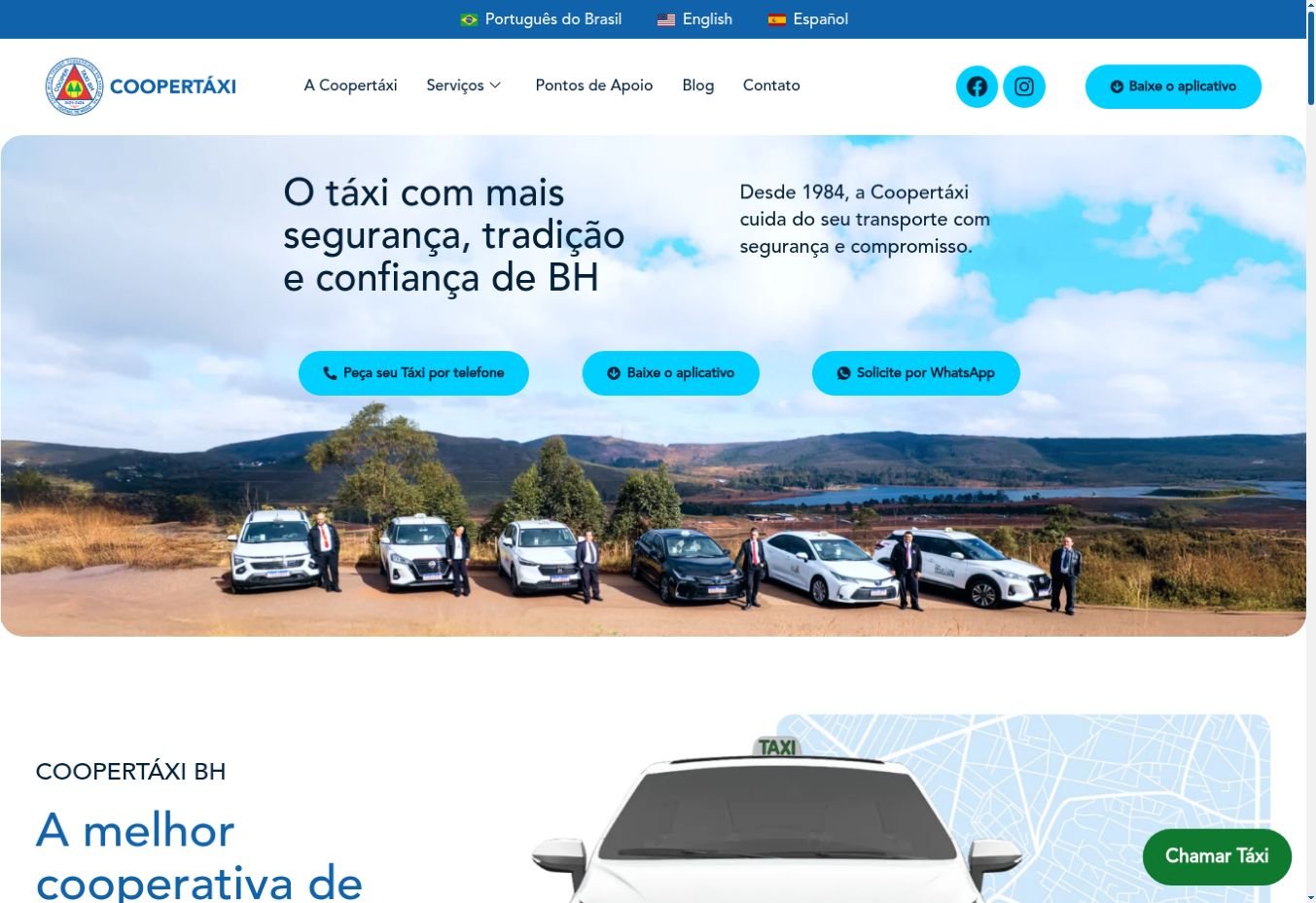Prévia da página inicial da Coopertáxi BH